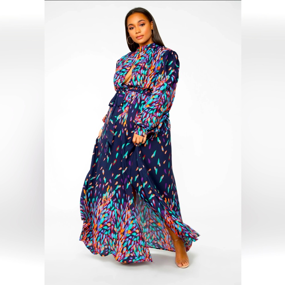 Fashionnova - Wings of A Feather Maxi Dress - Navy - Sz. 1X
